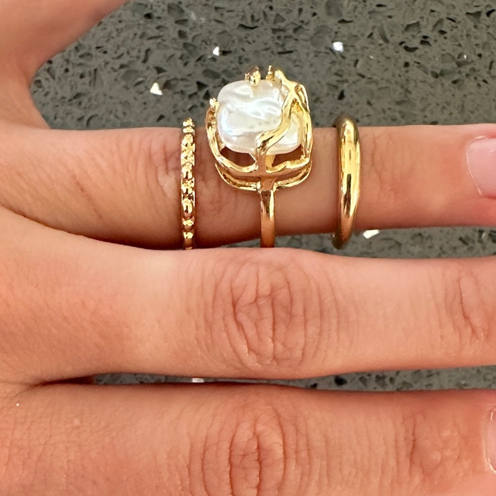 Gold and Pearl Ring Set